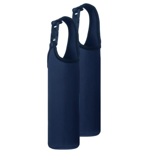 uxcell 2pcs Neoprene Carrier Water Bottle Sleeve, 15.5-20oz Insulated Water Glass Bottle Carrier Bag Collapsible Drink Bottle Sleeve Cover Holder with Handle, Navy Blue - color: Navy Blue