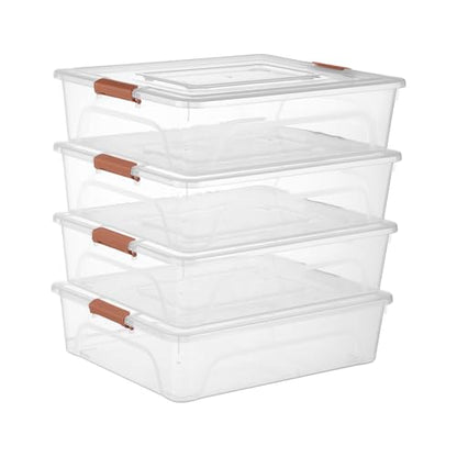 Clear Plastic Storage Bins with Lids Stackable Storage Box for Crafts, Supplies (Large 4Pack Brown) - size: Large 4Pack Brown