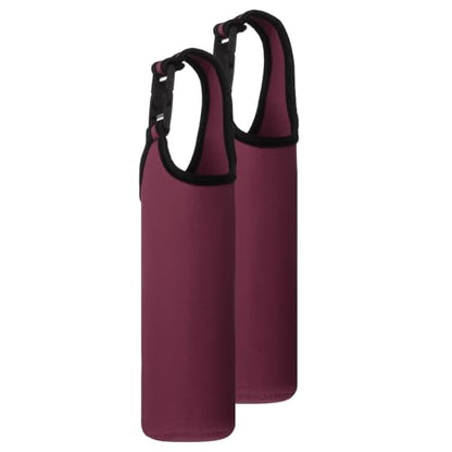 uxcell 2pcs Neoprene Carrier Water Bottle Sleeve, 15.5-20oz Insulated Water Glass Bottle Carrier Bag Collapsible Drink Bottle Sleeve Cover Holder with Handle, Wine Red - color: Wine Red