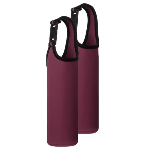 uxcell 2pcs Neoprene Carrier Water Bottle Sleeve, 15.5-20oz Insulated Water Glass Bottle Carrier Bag Collapsible Drink Bottle Sleeve Cover Holder with Handle, Wine Red - color: Wine Red