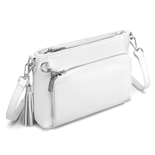 befen Anti Theft Genuine Leather Crossbody Bags for Women Handbags and Shoulder Basg with Built in Wallet RFID Leather Purse - color: A01-white
