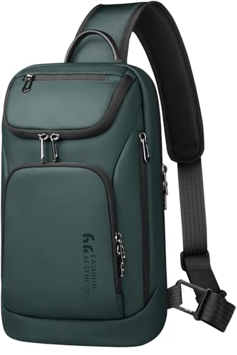 hk Sling Bag for Man, Waterproof Utility Crossbody Bag with Anti-theft Pocket for Men - color: Green