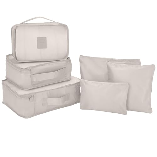 G-FORCE 6-Piece Packing Cube Set | Travel Organizers for Luggage | Suitcase Packing Organizers | Travel Accessories for Carry-On | 100% Polyester - color: Stone