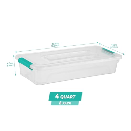 Clear Plastic Storage Bins with Lids Stackable Storage Box for Crafts, Supplies (Small 8Pack Green) - size: Small 8Pack Green