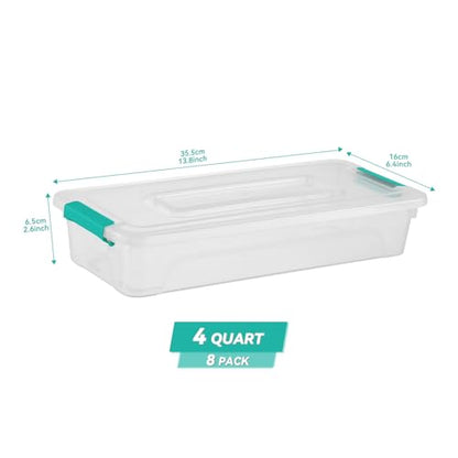 Clear Plastic Storage Bins with Lids Stackable Storage Box for Crafts, Supplies (Small 8Pack Green) - size: Small 8Pack Green