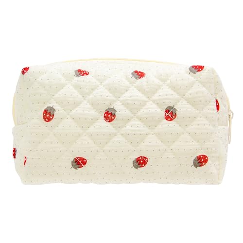 PAZIMIIK Vintage Quilted Makeup Bag Cosmetic Pouch for Brushes Pencils and Travel Make Up Accessories for Women and Girls Gauze Strawberry - color: Gauze Strawberry, size: 1PCS