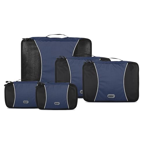 GOX Ultra Light 5 piece Packing Cubes Travel Luggage Organizer 1 Large 2 Medium 2 Small - color: Navy