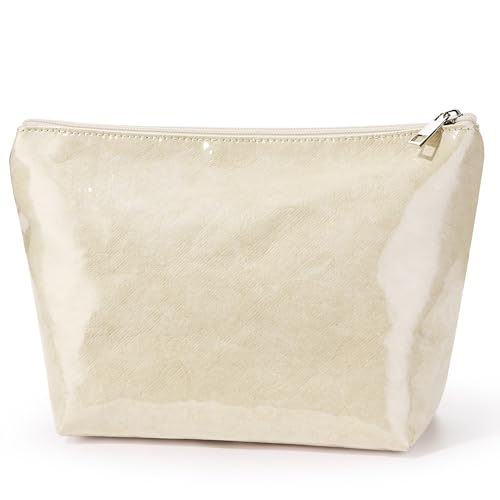 WLLWOO PVC Waterproof Makeup Bag Kraft Paper Cosmetic Bag Travel Toiletry Zipper Pouch Organizer for Women Purse - color: PVC-Off White
