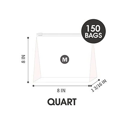 Quart Slider Storage Bags- 150 Count, Featuring Expandable Bottom, Zero BPA, Microwave-Safe(6 boxes of 25) - size: QUART