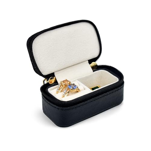 Mini Travel Jewelry Organizers Box for women with PU Leather Portable Small Jewelry Case with Compartments for Necklace Rings Earrings, Luxury Giftable Boxes (Black, Mini) - color: Black, size: Mini