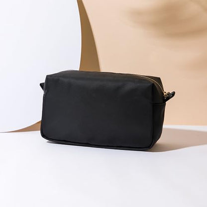 Organizer Bag Lightweight Cosmetic Bag with Ring Clasp Perfect Travel Makeup Bag for Women nylon Stand Up Design (Black/Nylon) - color: Black-nylon