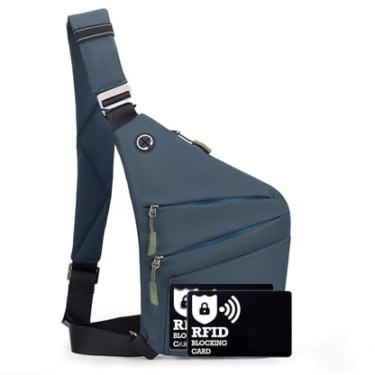 Anti Theft Crossbody Bags for Women Men, Multi-Pocket Shoulder Bag, Slim Sling Bags with 2 RFID Blocking Card - color: Left Shoulder-green