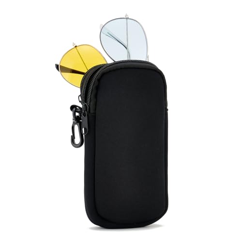 WOZEAH Double Eyeglass Case with 2 Compartments, Travel Eyewear Organizer for Two Pairs of Glasses - color: Black