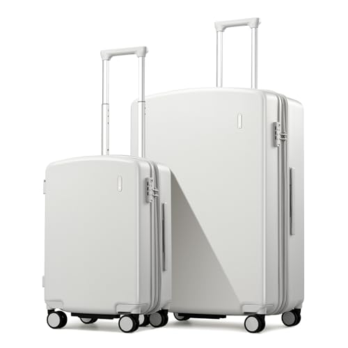 Hanke Expandable Luggage Sets 2 Piece, 20 Inch and 28 Inch Luggage Sets with Spinner Wheels, Durable PC Hard Shell Rolling Suitcase with TSA Lock for Travel (20/28 Inch, Smoke White) - color: Smoke White, size: Expandable 2-Piece Set(20/28)