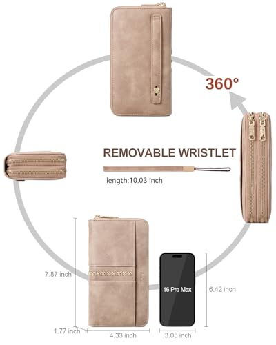 BOSTANTEN Wallets for Women Leather RFID Double Zipper Around Credit Card Holder Large Capacity Wristlet Clutch Wallet - color: Skin Tone