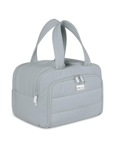 TOPDesign Travel Toiletry Bag for Women, Puffer Large Toiletry Bag, Lightweight Cosmetic Makeup Organizer with Handle for Traveling, Accessories, Essentials, Toiletries (Light Grey) - color: Light Grey