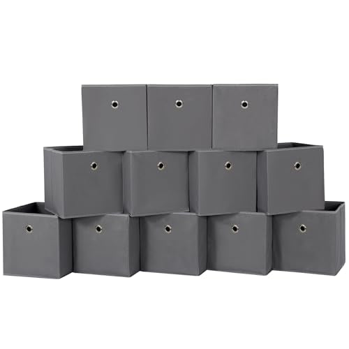 Foldable Storage Cubes Bins ,11 Inch Cloth Storage Cube Fabric Storage Box Cubes Organizer Baskets with Dual Handles for Home Organizer Set of 12 (Grey) - color: Grey, size: 12 Pack