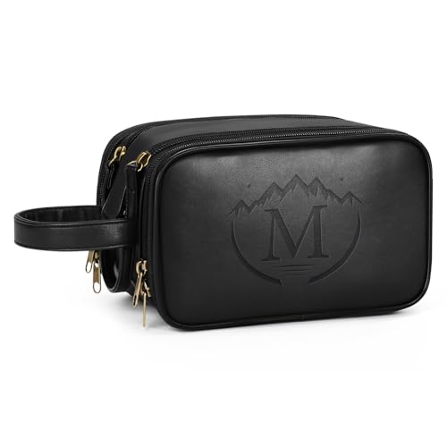 Husband Birthday Gift for Dad Him Men,Waterproof Custom Engraved Leather Toiletry Bag,Personalized Father Day Gift for Dad Husband,Groomsmen Anniversary Thanksgiving Christmas Valentine's Day-Black L - color: Black