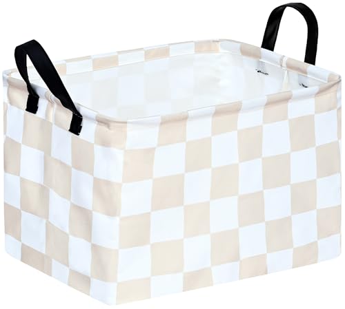 MAIZMZ Beige Check Storage Basket Baby Toys Organizer Bins Decorative Gifts Bakset Waterproof Nursery Hamper Women Storage Cube Kids Laundry Basket for Home/Dorm/Kitchen/Pet/Office/Closet/Shelf/ - color: Beige grid