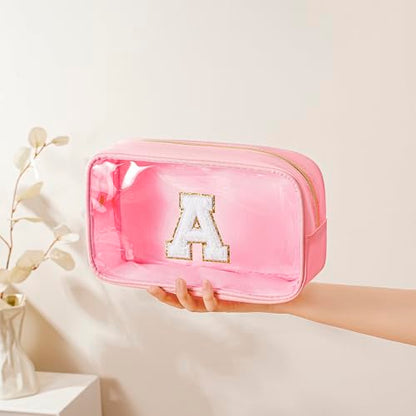 Personalized Initial Clear Makeup Bag Cosmetic Bags Travel Toiletry Bag Essentials Emergency Pouch Gifts for Girls Girlfriend Kids Birthday Graduation Teacher (Pink A) - style: A