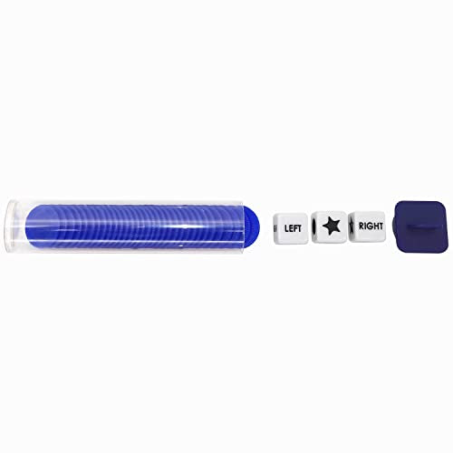 Ahoper Left Right Center Dice Game Prime Set Bundle with 3 Dices + 36 Chips. Round Tube Storage is Very Convenient for Travel. Easy to Store, Carry Around. (Blue) - color: Blue