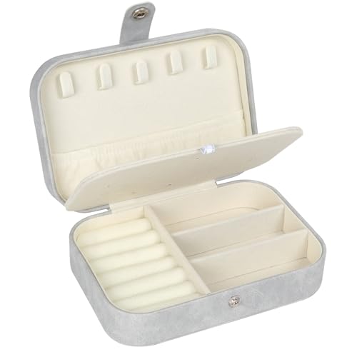 Hatori Travel Jewelry Box, PU Leather Small Jewelry Organizer for Women Girls, Double Layer Portable Mini Travel Case Display Storage Holder Boxes for Stud Earrings, Rings (Grey) - color: Grey
