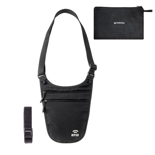 Crossbody Money Belt for Travel Women & Men Hidden, Travel Wallet Pouch - Slim Passport Holde, RFID Blocking Neck Wallet Under Clothes to Protect Cash, Credit Cards and Documents (BLACK) - color: BLACK