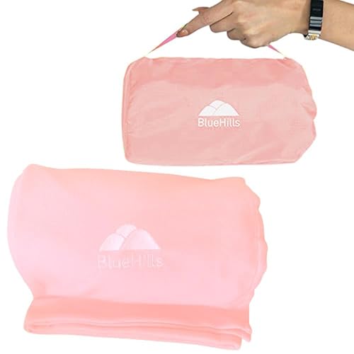BlueHills Ultra Compact Travel Blanket Pillow in Portable Bag Case Soft with Strap Backpack Clip Premium Cozy Soft Compact Pack Large Blanket for Airplane Flight Layover - (Pink C006, 70 x 56 inch) - color: C006-pink