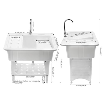 Laundry Sink, Freestanding Plastic Laundry Sink With Washboard Utility Sink Laundry Tub Indoor and Outdoor Utility Sink with Faucet Hoses Drain Kit for Laundry Room Washing Room Garden Garage - color: 32.28*22.44*29.92in -White