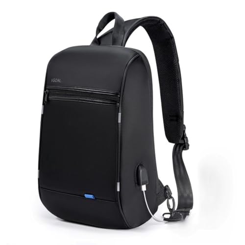 Kingsons 13" Anti-Theft Laptop Sling Backpack. Waterproof nylon, USB port. Ideal for travel, hiking, camping. (FG6301-Black) - color: Fg6301-black