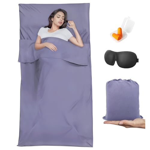 Sleeping Bag Liner,Travel Sheet & Adult Sleep Sack, Camping Sheets Travel Sleep Sack for Backpacking,Hotels & Hostels -Lightweight Single &Double Travel Sheet Camping Sheets - color: Single Lavender