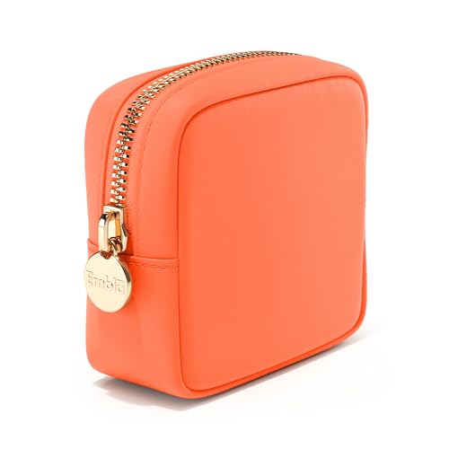 Embla Makeup Bag Travel Cosmetics Pouch and Toiletry Bag, Nylon Zipper Pouch Purse, Cute Make Up Organizer Storage Tote for Women Girls, Waterproof Travel Skincare Case, Small Makeup Bags, Peach - color: Peach, size: Mini