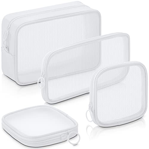 Weewooday 4 Pcs Mesh Makeup Bag Mesh Cosmetic Bag Travel Toiletry Pouch with Zipper Mini Makeup Cosmetic Purse for Daily Accessory(Small, Large, Medium,White) - color: White, size: Variety Pack