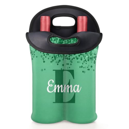 Personalized Neoprene Wine Carrier 2 Bottle, Wine Gift Bags Custom with Name Travel Wine Bottle Holder - color: Green, size: Medium