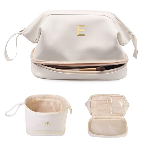 Bridal Shower Gifts, Cosmetic Bags for Women, Initial Makeup Bag, Women Gifts,Beach Bag Essentials Cosmetic Bag with Makeup Brush Organizer, Toiletry Bag Mothers Gifts - color: White, style: E