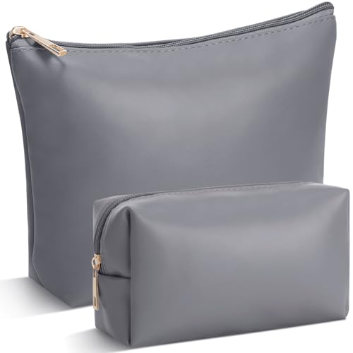 Kigeli 2 Pcs PU Leather Makeup Bag Set for Women Waterproof Aesthetic Cosmetic Bag Large & Small Travel Toiletry Organizer Pouch Skincare Organizer Bridesmaid Mother's Day Birthday Gift(Gray) - color: Gray