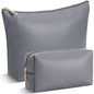 Kigeli 2 Pcs PU Leather Makeup Bag Set for Women Waterproof Aesthetic Cosmetic Bag Large & Small Travel Toiletry Organizer Pouch Skincare Organizer Bridesmaid Mother's Day Birthday Gift(Gray) - color: Gray