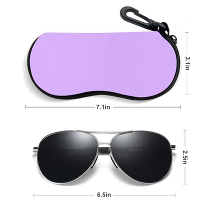 Sunglasses Soft Case, Ultra Light Portable Neoprene Zipper Glasses Case for Men Women - color: Purple