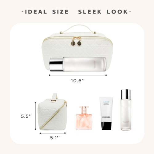 Travel Makeup Bag – Large Cosmetic Organizer with Waterproof PU Leather, Smooth Double Zipper & Tear-Resistant Lining, Toiletry Pouch for Women (White) - color: 04-White