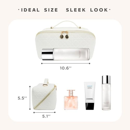 Travel Makeup Bag – Large Cosmetic Organizer with Waterproof PU Leather, Smooth Double Zipper & Tear-Resistant Lining, Toiletry Pouch for Women (White) - color: 04-White