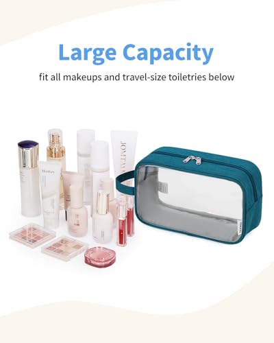 Narwey Clear Travel Toiletry Bags for Traveling Toiletries Men Women, Clear Makeup Bag Cosmetic Bag with Zipper, Make Up Pouch Organizer Bag with Handle, Skincare Beach Snack Medicine Bag, Teal - color: Clear-Teal
