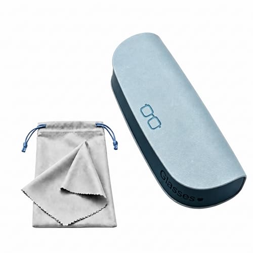 Glasses Case hard shell,3-in-1 Sunglasses Case & Eyeglass Case with Cleaning Cloth & Storage Pouch - color: Light Blue