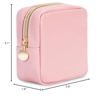 Wandering Nature Small Makeup Bag for Purse Mini Make up Pouch Cute Cosmetic Pouch for Women with Slip-in Pockets Matte Leather, Pink - color: Pink
