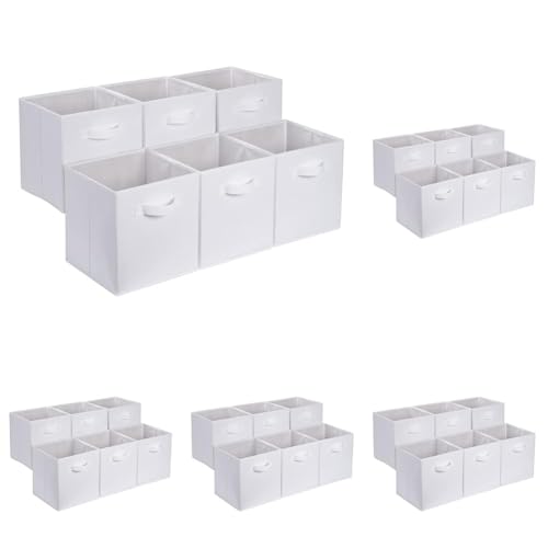 Amazon Basics Collapsible Fabric Storage Cubes Organizer with Handles,Sturdy,White,10.5-x-10.5-x-11-inch,6 Count (Pack of 5) - color: White, size: 10.5"x10.5"x11" (Pack of 5)