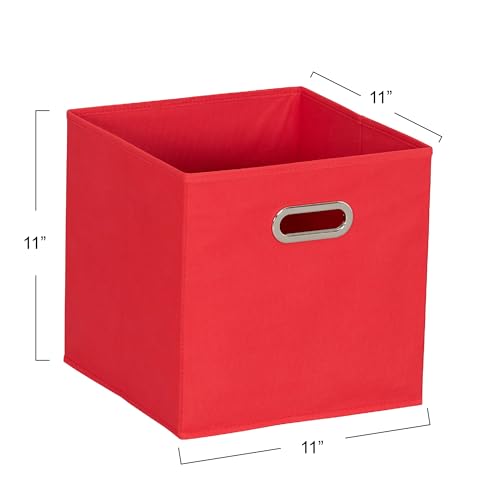 Household Essentials Foldable Fabric Storage Cubes 6-Pack – 11x11x11 Stackable Non-Woven Bins with Chipboard Sides & Grommet Handles – Closet, Shelf, Nursery, or Office Organizer – Regal Red - color: Red, size: 11” L x 11” W x 11” H