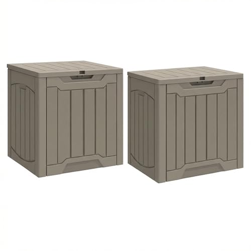 YITAHOME 31 Gallon Deck Boxes Set of 2, Lockable Outdoor Storage Bins for Patio Cushions, Garden Tools, Weather-Resistant Resin Storage Solution, Taupe - color: Taupe, size: 31 Gallon 2pcs