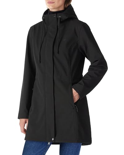 Outdoor Ventures Women's Lightweight Waterproof Fleece Lined Hooded Softshell Rain Jacket, Warm Windbreaker Long Coat - color: Black, size: 4X-Large
