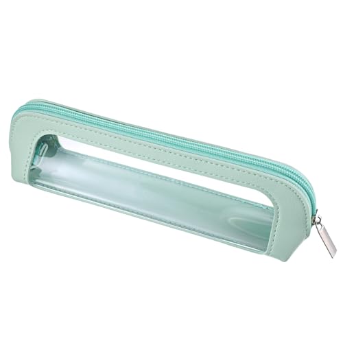 Psyqtsuary Small Clear Makeup Bag, PU Leather Travel Makeup Brush Bag Portable Transparent Waterproof Cosmetic Organizer Pouch with Zipper for Women Home Travel Office Cosmetic Storage (Light Green) - color: Light Green