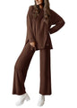 PRETTYGARDEN Women's Two Piece Lounge Sets Matching Long Sleeve Shirts Wide Leg Pants Tracksuits Travel Outfits Fall Clothes - color: Light Coffee, size: Large