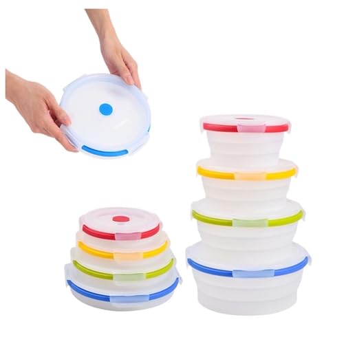 ECOBERI Collapsible Food Storage Containers, Silicone Round 4 Piece Set, 14/17/27/40 oz, BPA-Free, Space-Saving, Airtight Lids, Microwave Safe Without Lid, Freezer and Dishwasher Safe - color: Assorted Colors-Sizes 4pc